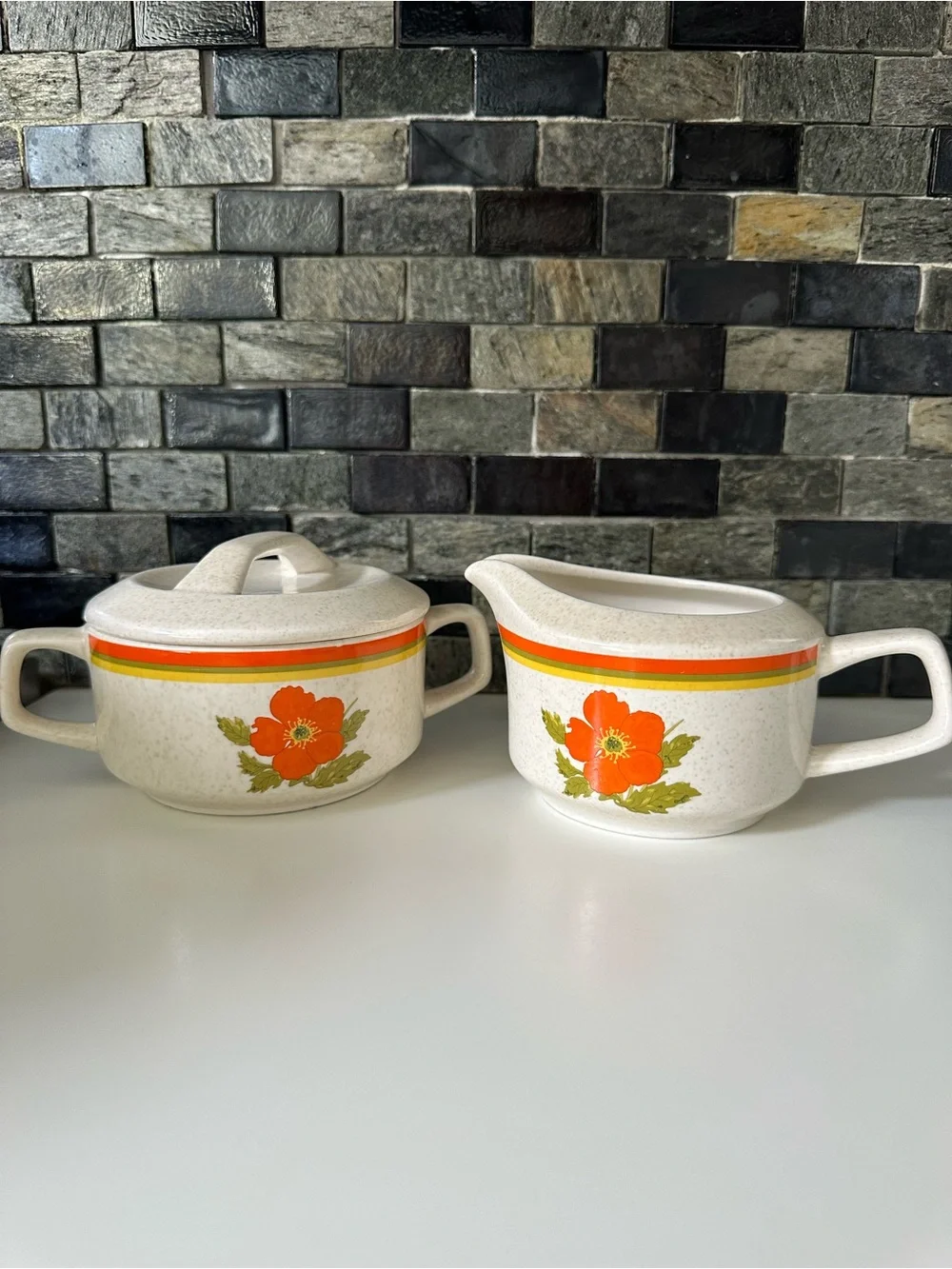 Lenox Temper-Ware Sugar & Creamer Set – Fire Flower, 1970s, Made in USA, EUC